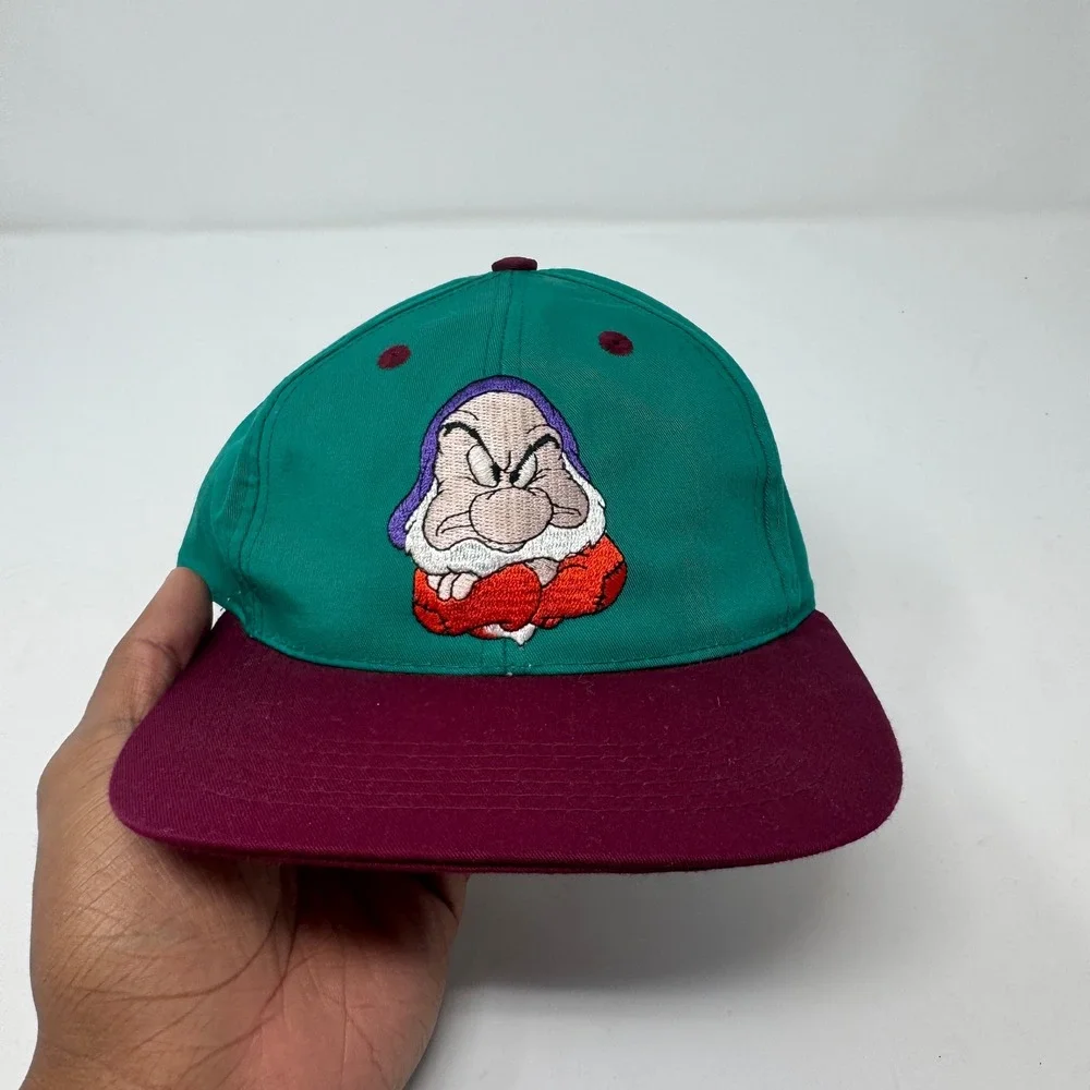 VTG Disney‎ Snow White and the Seven Dwarfs Grumpy Snapback Hat Youth OS Green